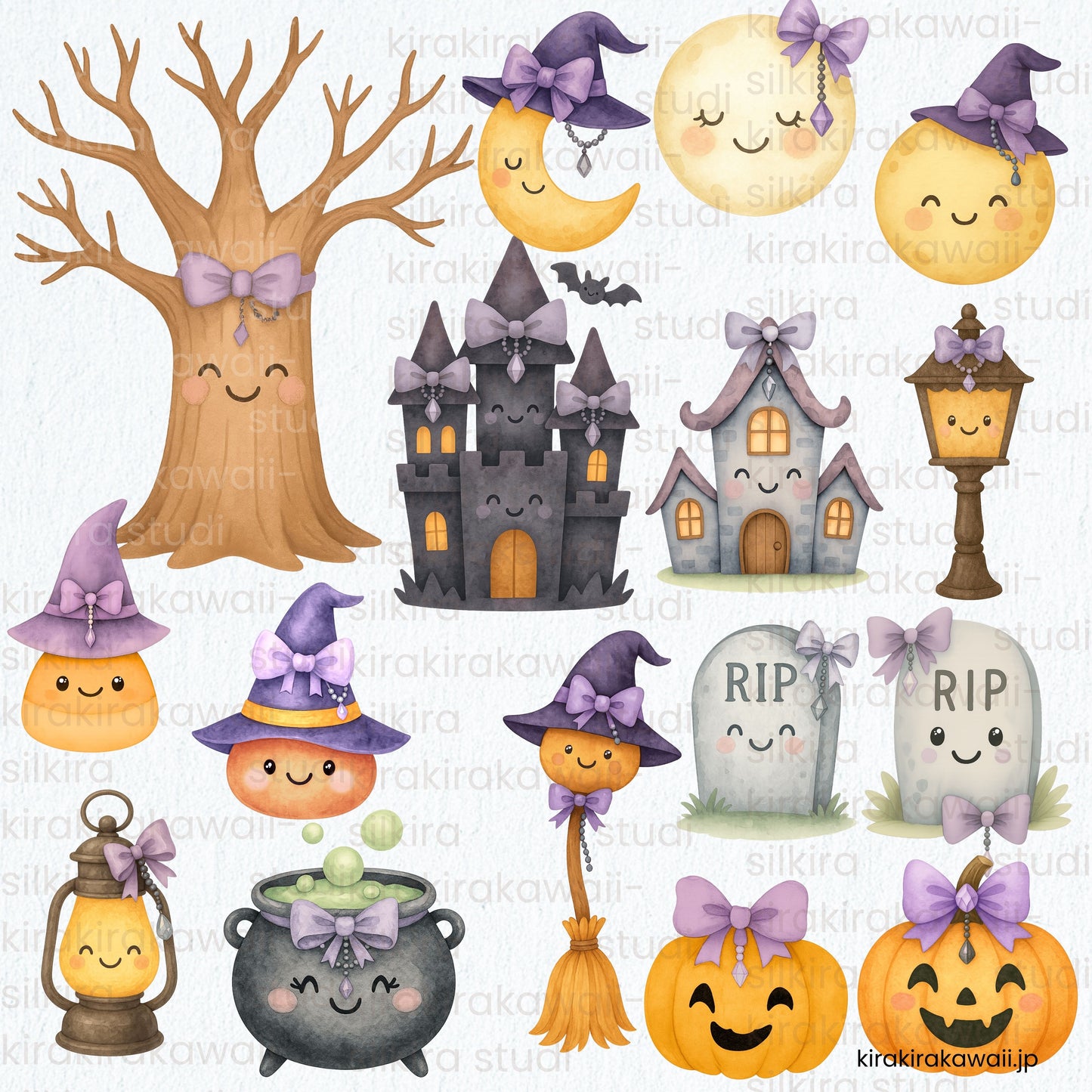 🌙 カワイイなハロウィン水彩クリップアートパック — Kawaii Halloween Watercolor Clipart Pack | PNGs Transparent Background | Commercial Use