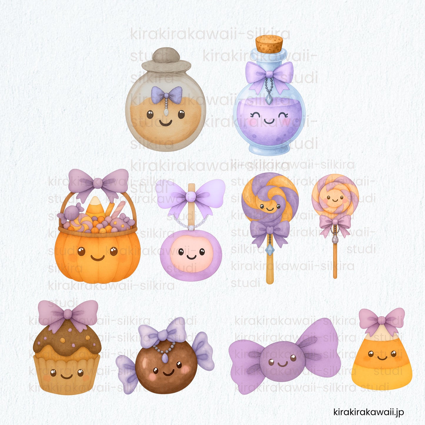 🌙 カワイイなハロウィン水彩クリップアートパック — Kawaii Halloween Watercolor Clipart Pack | PNGs Transparent Background | Commercial Use